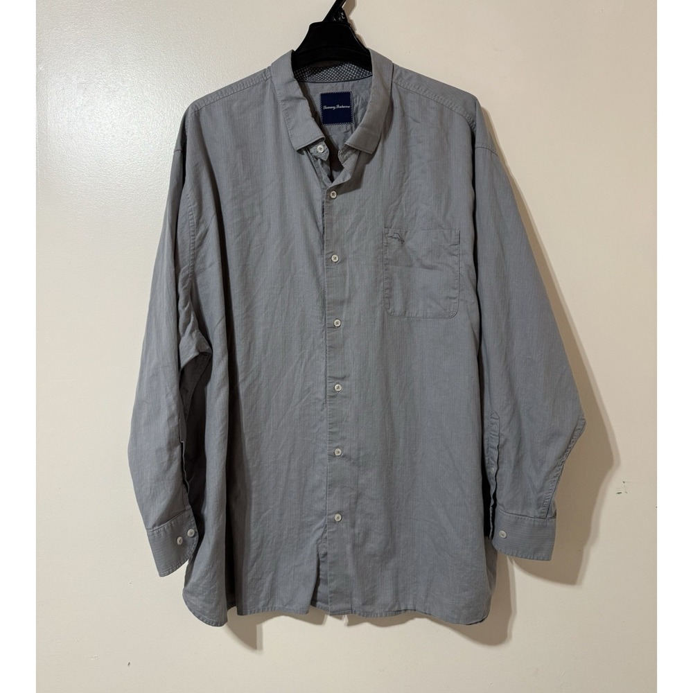 Tommy Bahama Button Down Shirt Mens 3XB Gray Pima Cotton Herringbone Long Sleeve